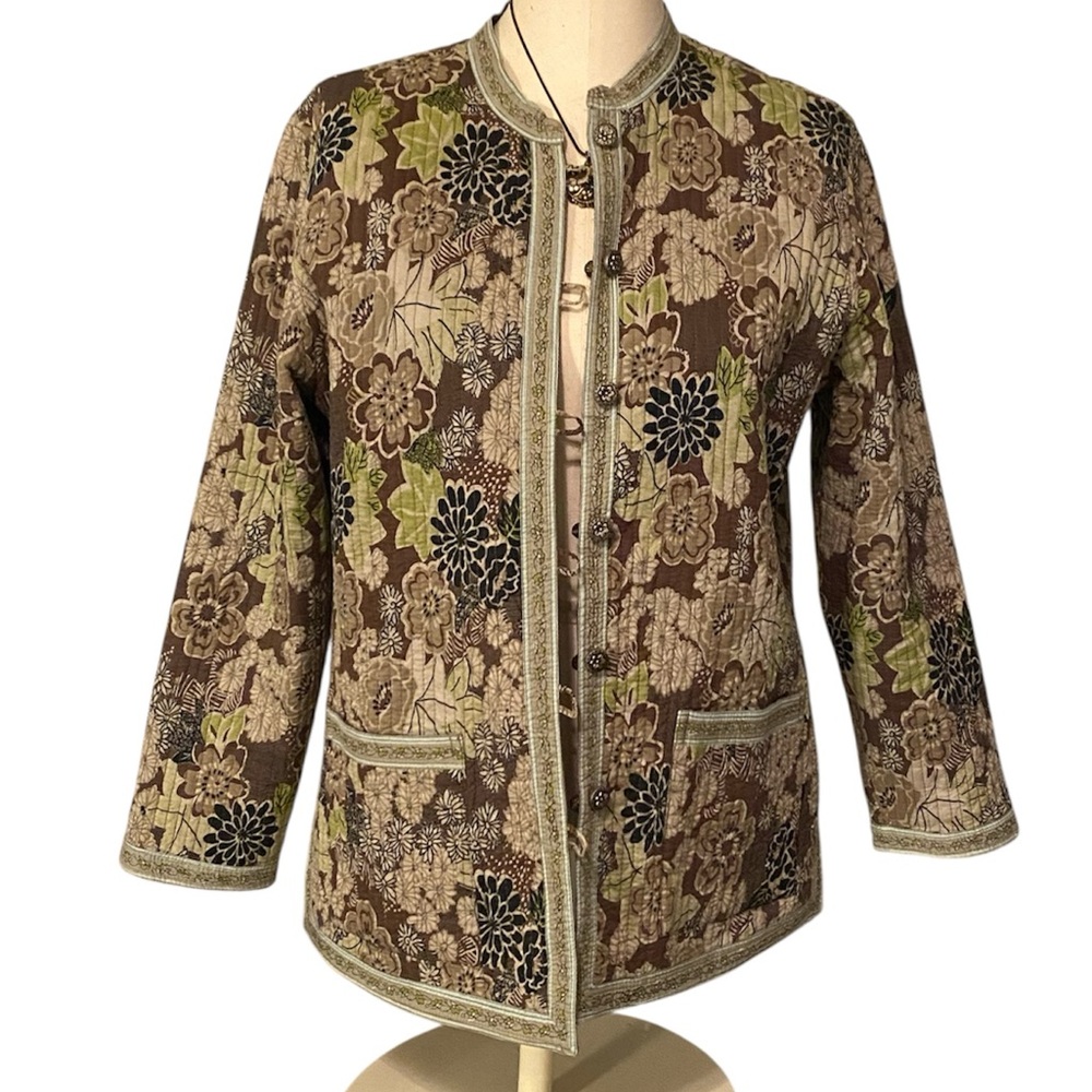 Boho Quilted Reversible Jacket Button Closure Poc… - image 3